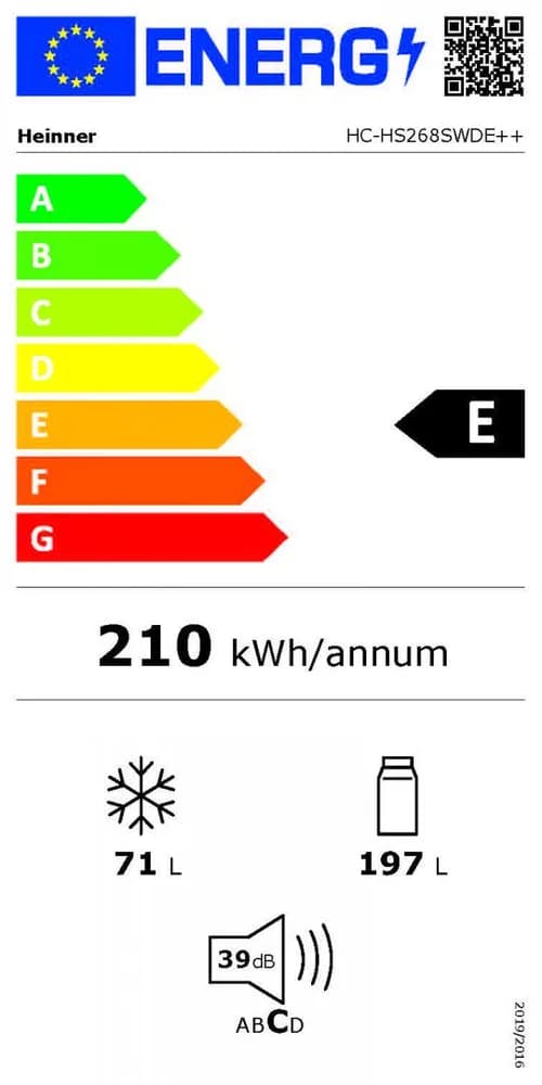 Combina frigorifica HEINNER HC-HS268SWDE++, 268 l, Clasa E, Dozator apa, Argintiu — miniatură