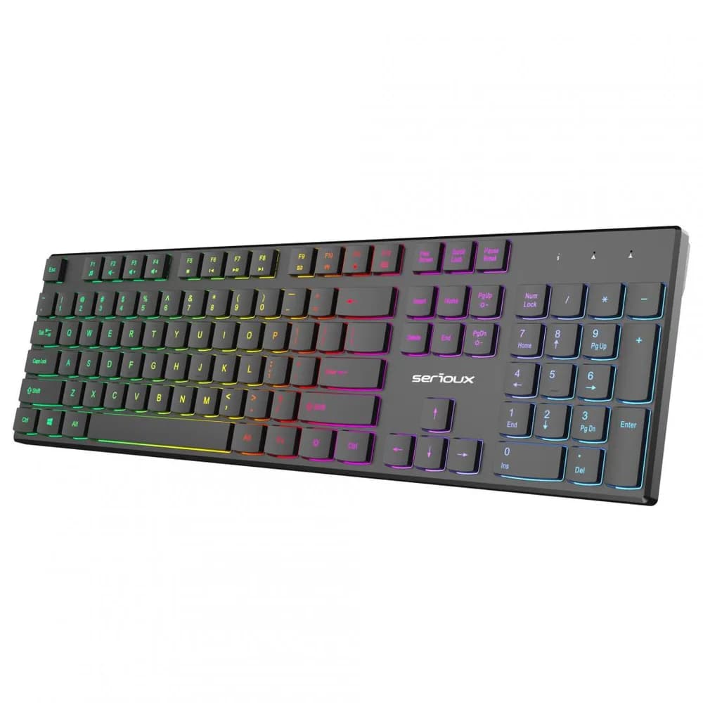 Tastatură office cu iluminare * Mod: USB cu fir * Număr tastă: 104 * Material: ABS * Culoare: Negru * Layout: SUA * Tip interfață: USB * Dimensiune: 438*126*26 mm * Compatibil cu Windows 2000/XP/Vista/Windows7/8/10/Mac — miniatură