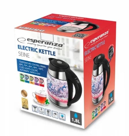 Fierbator electric Esperanza Seine EKK026 2200W 1.7 litri LED Negru "EKK026" — miniatură
