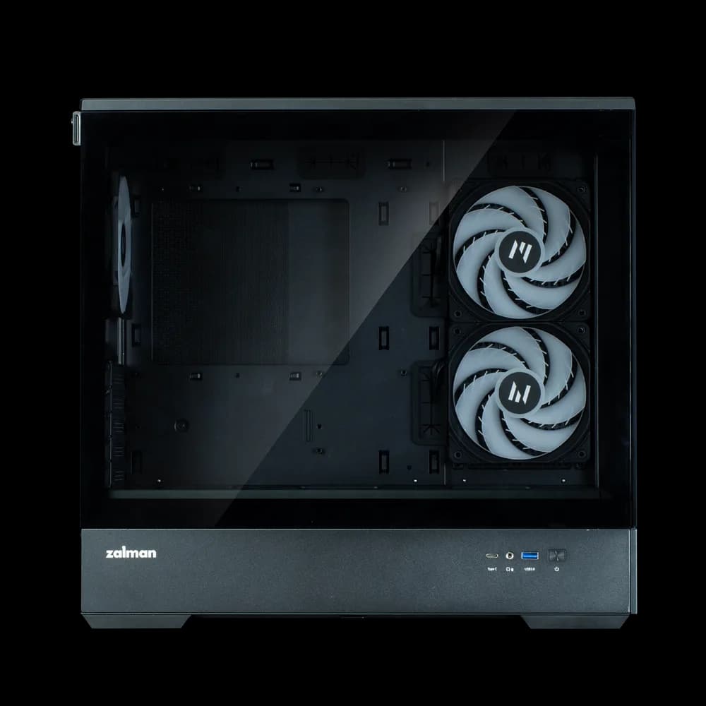 CARCASA Zalman "P30 v2", mini tower, gaming, fara sursa, suporta 9xfan, 3xfan inclus, PSU shroud, USB Type-C x 1, USB 3.1 gen1 x 1, audio+mic, 5 sloturi expansiune, negru, "P30 Black V2" — miniatură