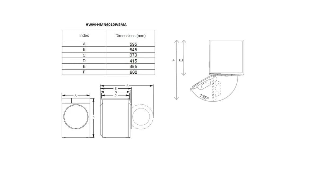 Masina de spalat rufe HEINNER HWM-HMN6010IVSMA, 6 kg, 1000 rpm, Clasa: A, Alb — miniatură