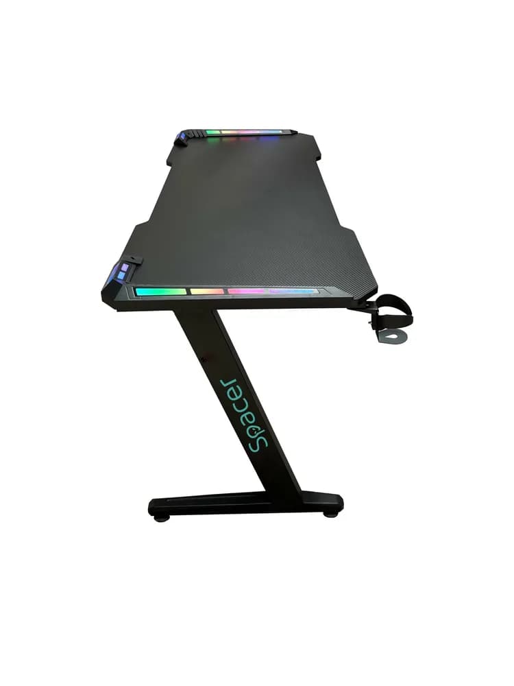 BIROU GAMING Spacer, dimensiuni 1400 x 600 x 18 mm, blat MDF invelit in fibra de carbon, suport casti, suport cana/pahar, picioare reglabile manual, RGB, telecomanda wireless 46501472 "SPGD-RGB-140-01" — miniatură