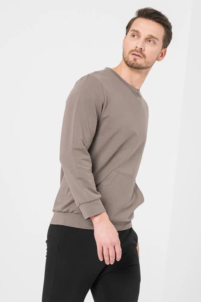 BLUZA COTON CASUAL BARBATI TAUPE-L — miniatură