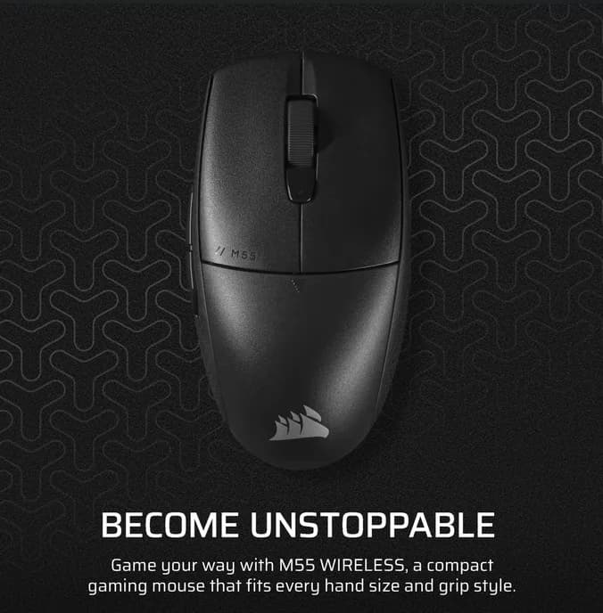 Mouse Gaming Wireless CORSAIR M55, 24000 dpi, Negru — miniatură