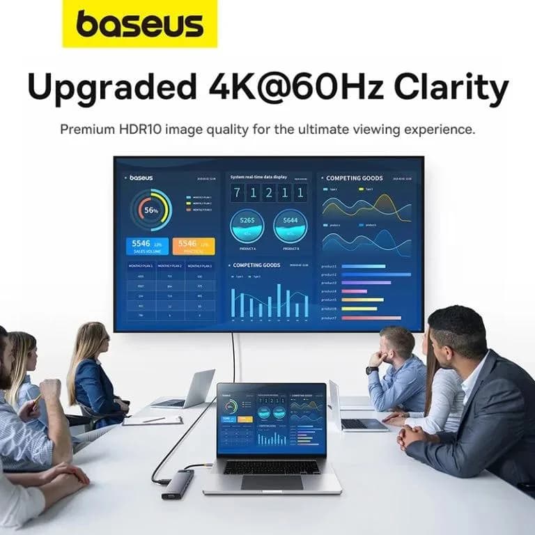 DOCKING Station Baseus Metal Gleam Series 11-in-1, conectare PC USB-C,Type-C to HDMI4K@60Hzx1+VGAx1,USB3.0x3,USB2.0x1+PDx1,RJ45x1,SD/TFx1,jack 3.5x1, gri "B00030709811-00" - 6932172636562 — miniatură