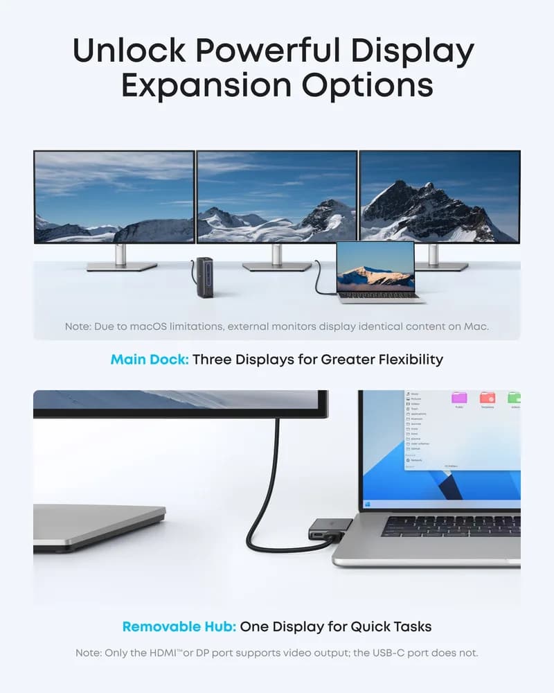 DOCKING Station Anker Nano 13-in-1, porturi: 3 x USB-C, 3 x USB-A, 2xHDMI, 1xDisplay port, RJ-45 1Gbps, SD,TF, mini HUB 6-in-1 detasabil, conectare prin USB-C, retea, gri, "A83C3311" ( - 0194644273842 — miniatură