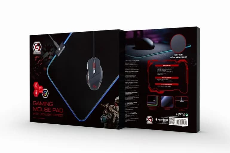 MousePAD GEMBIRD - gaming, cauciuc si material textil, 350 x 250 x 4 mm, Iluminare 10 moduri, negru, "MP-GAMELED-M" — miniatură