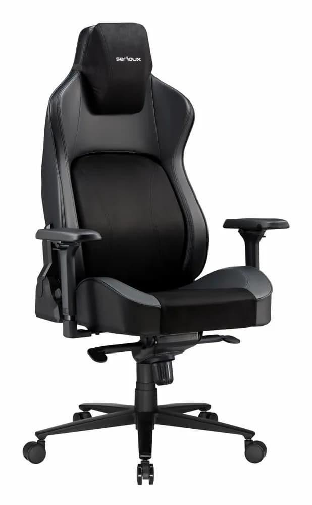 Scaun Gaming Serioux Prime, Capacitate greutate: 150 kg, Material suprafață: Piele, Material textil, Tip cotieră: Cotieră 4D, Tip mecanism: Mecanism tip broască, Tip pârghie pneumatică: 100 mm, ridicare pe gaz clasa 4, Tip bază: 350 mm, bază din aluminiu, Tip roți: 60 mm, roți din poliuretan