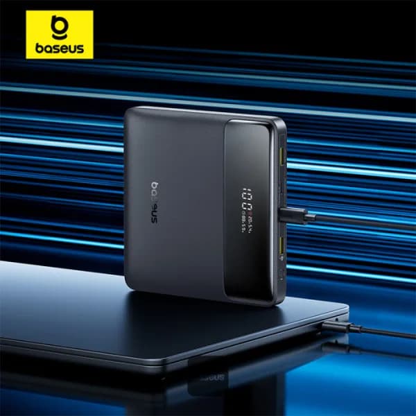 POWER BANK Baseus Blade H1, 20000mAh, PD 100W, ultra thin, 2 x USB; 2 x USB Type-C, display digital pt. status baterie, total 5A, include cablu USB Type-C la USB Type-C, negru, "P10021604123-00" - 6932172682446 — miniatură