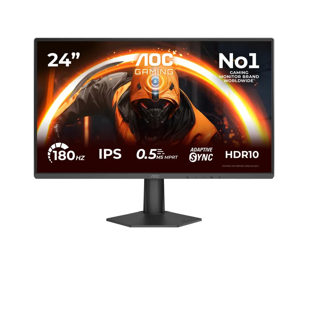 Monitor AOC 23.8" 24G50F, Diagonal (inch): 23.8, Diagonal (cm): 60.5, Aspect ratio: 16:9, Panel: IPS, Resolution: 1920x1080, Refresh Rate: 180Hz, Response time GtG: 4ms, Response time MPRT: 0.5ms, Brightness (max): 300 cd/m², Contrast (static) : 1500:1, Viewing angle: 178/178, Color Gamut Type