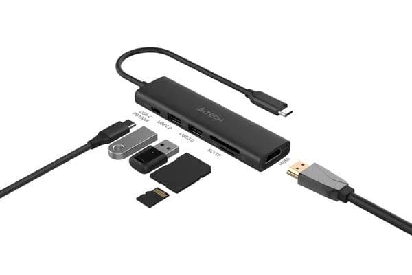 Hub USB A4TECH DST-60C-GR, USB-C, 6 porturi, HDMI, Gri — miniatură
