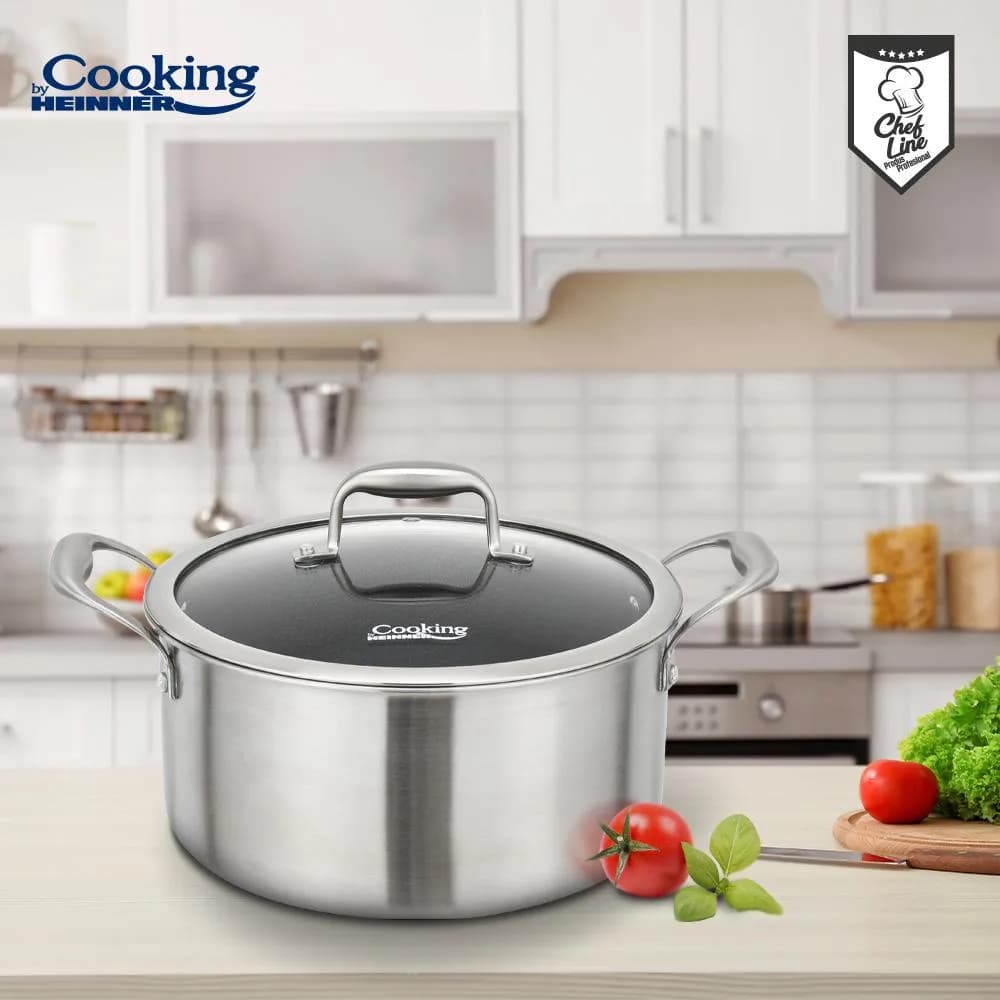 SEMIOALA INOX+CAPAC STICLA IN 3 STRATURI 24x12 CM, 5 L, TITANIUM3, COOKING BY HEINNER — miniatură