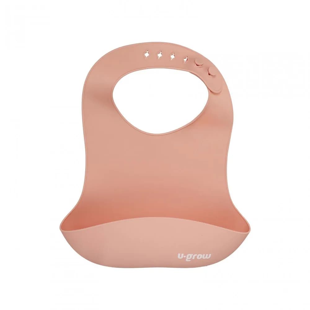 Set diversificare 5 piese silicon : baveta, bol, farfurie, lingurita si furculita, roz, U-Grow — miniatură