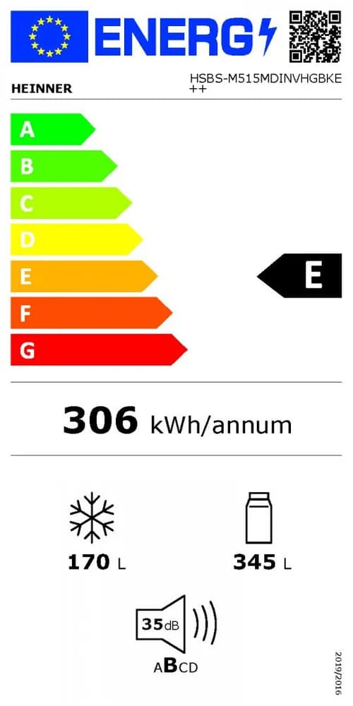 Side by Side HEINNER HSBS-M515MDINVHGBKE++, No Frost, 515 L, Clasa E, Sticla neagra — miniatură