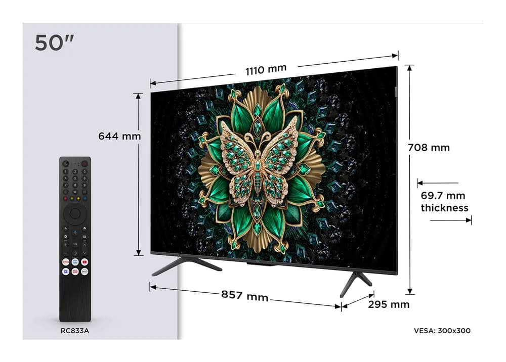 Televizor QD-MiniLED TCL 127 cm (50") 50C69K, Ultra HD 4K, Smart TV, WiFi, CI+ "50C69K"