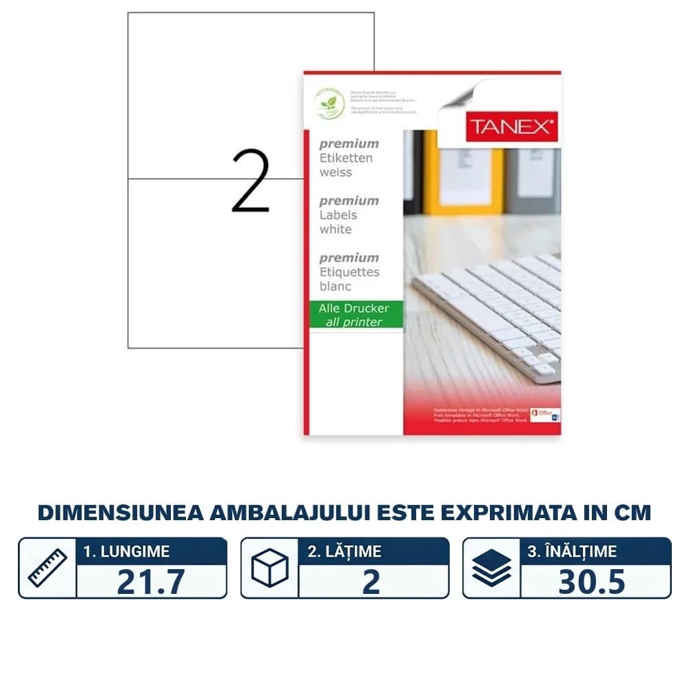 Etichete 210x148.5mm, 2/A4, 100/top - TANEX — miniatură