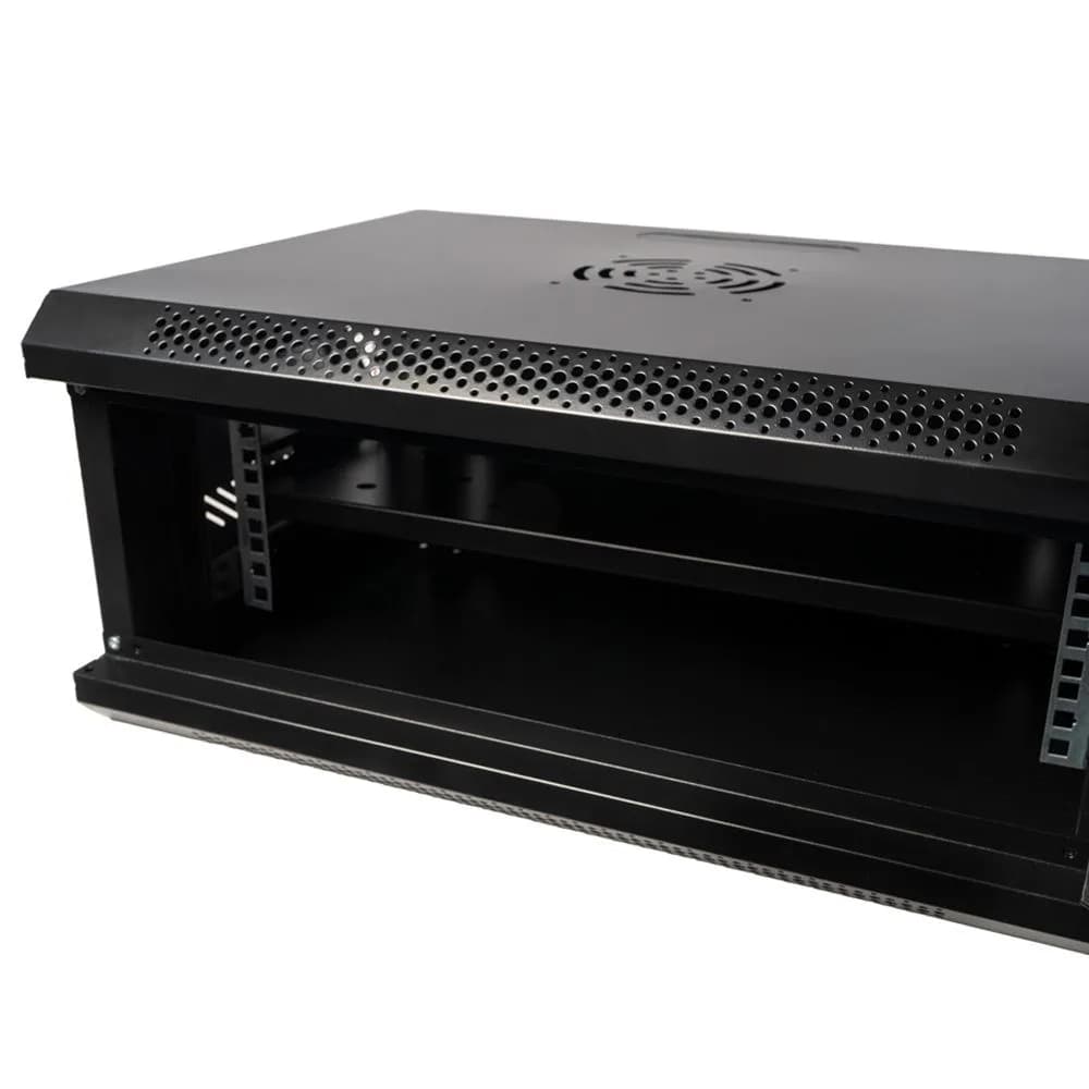 CABINET 19″ SPACER 4U 500x400mm, fixare pe perete, Flatpack (dezasamblat), Black, usa sticla cu blocare, panouri detasabile, otel 1mm, sarcina maxima 25Kg — miniatură