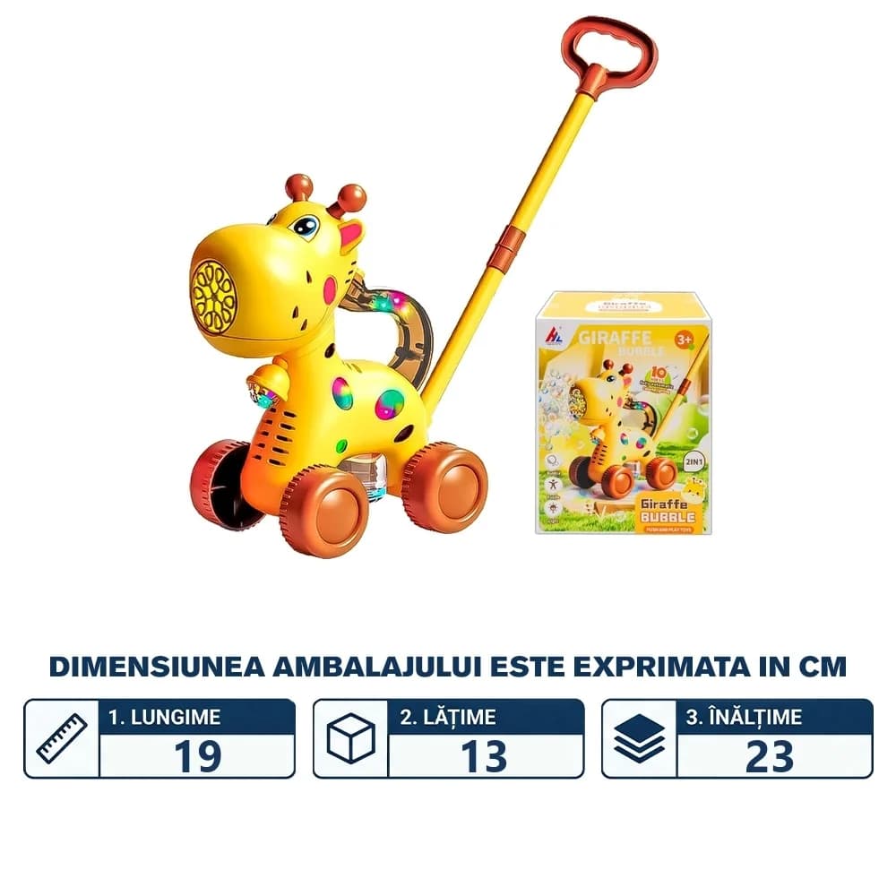 Jucarie de impins cu baloane de sapun, baterii, Girafa — miniatură