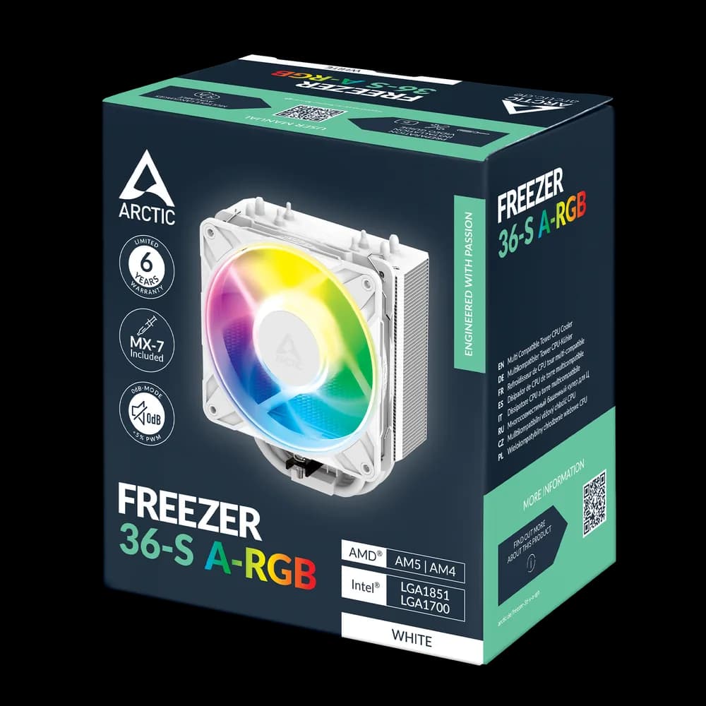COOLER Arctic "Freezer 36-S A-RGB W" skt. Intel si AMD, racire cu aer, vent. 120mm, 600 - 3000 rpm, 4 heatpipies, inaltime 156mm, iluminare ARGB,"ACFRE00199A" — miniatură