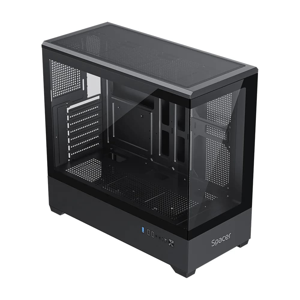 CARCASA SPACER - gaming, Middle Tower, ATX, "NAUTILUS", fara sursa, sticla securizata, USB 3.0 x 1, USB 2.0 x 2, HD-Audio, Jack 3.5mm x 1, black "SPCS-GC-NAUTILUS-BK" — miniatură