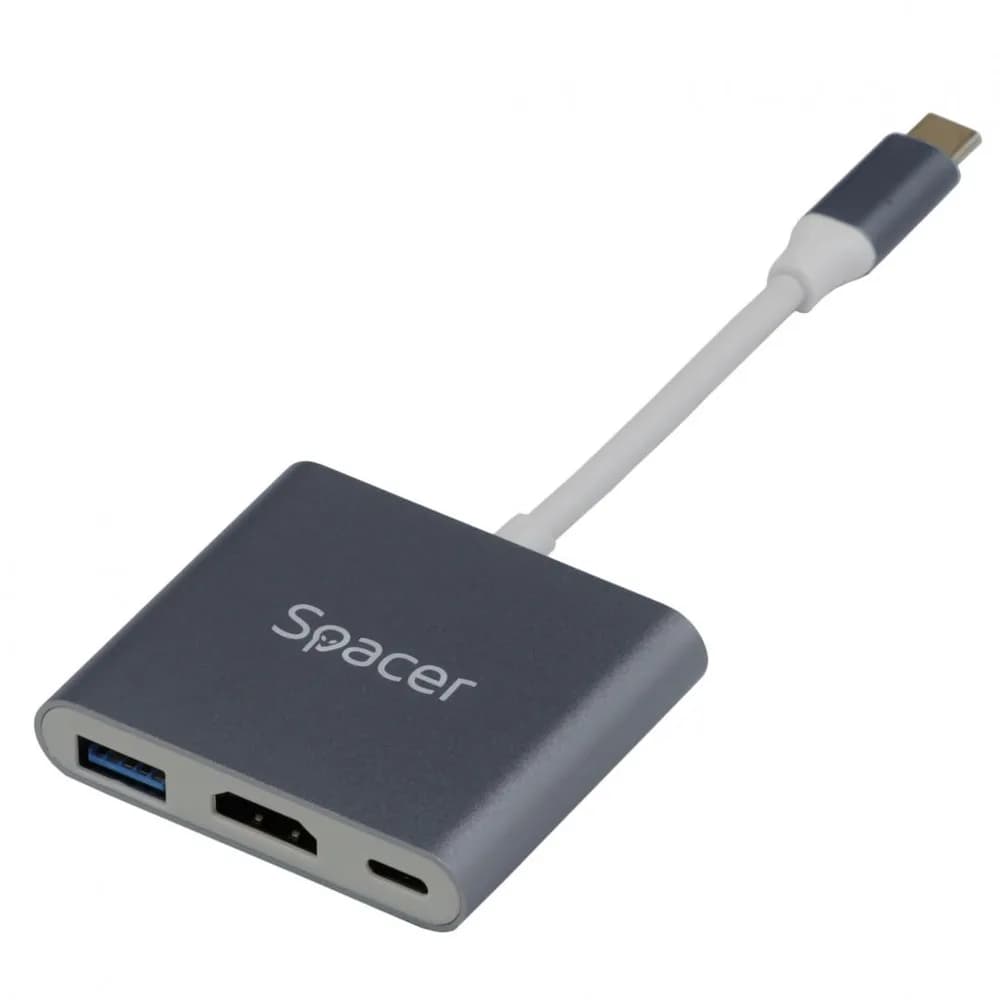 Docking station SPACER SPDS-TYPEC-HUP3, USB Type-C, 87W, Gri
