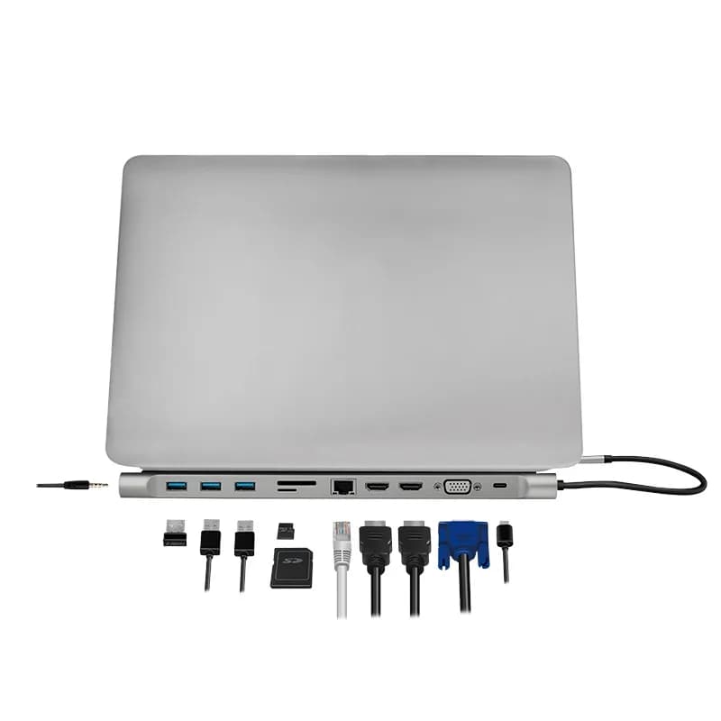 DOCKING Station LOGILINK universal, conectare PC USB TYPE-C 3.2, USB 3.0 x 3, porturi video VGA x 1, HDMI x 2, RJ-45, card reader, PD 3.0 pana la 100W, argintiu, "UA0373" — miniatură