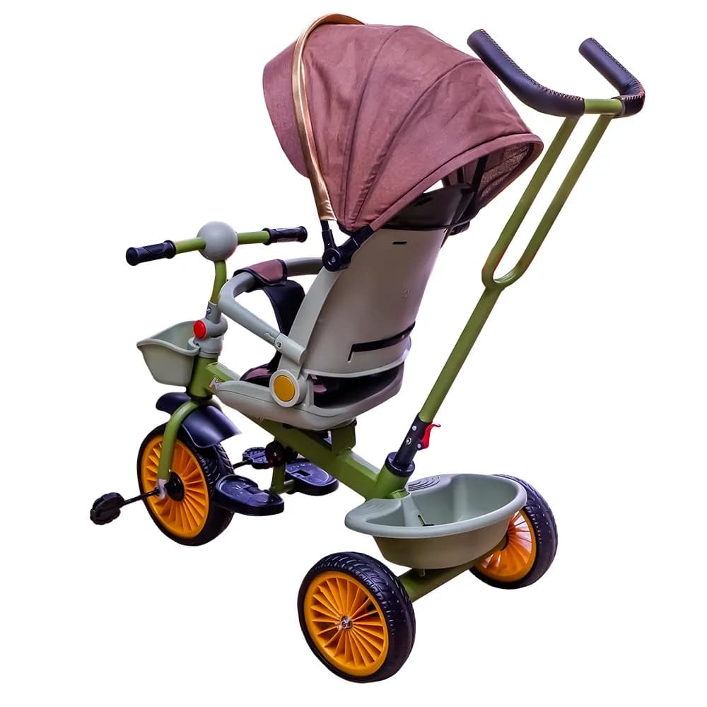Tricicleta cu pedale, maner si parasolar — miniatură