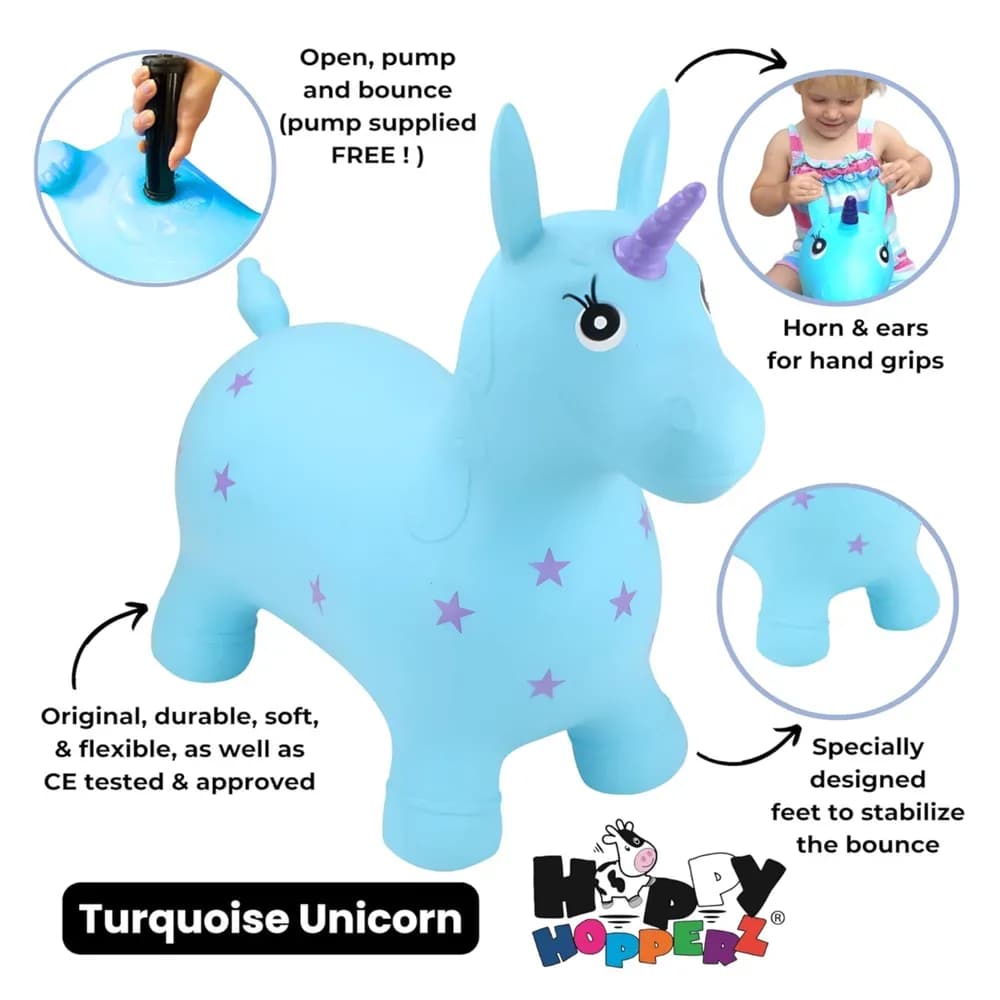 Jucărie gonflabilă săltăreață de călărit Unicornul Turcoaz HappyHopperz — miniatură