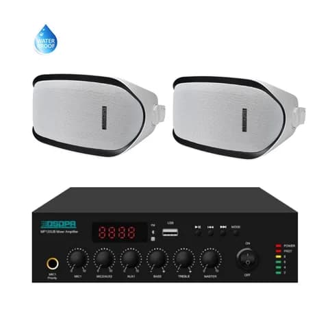 Pachet sonorizare de Terasa pe 100V cu DSPPA MP60UB si 2 boxe DSP2601, USB, Bluetooth -TG26