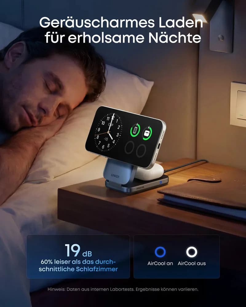 Statie de incarcare wireless 3 in 1 Anker, Prime, 45W, portabil, pliabil, fast charge, pentru iPhone seriile 12-17, Apple Watch, AirPods,exceptie iPhone 17 Air, 1 x USB-C incarcare, gri, "B25N1G11" - 0194644321809 — miniatură
