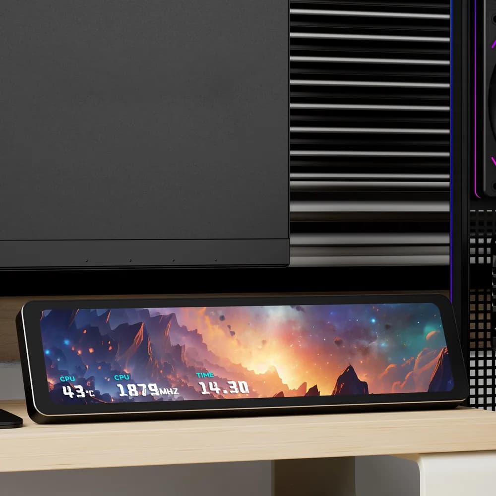 Afisaj digital Thermalright "Trofeo Vision LCD Black", ecran LCD secundar pentru carcasa PC, IPS 6.86", rezolutie 1280x480, USB Type-C, suport magnetic, compatibil software TRCC, negru, 187.2x72.1x21mm, "Trofeo Vision LCD Black" — miniatură