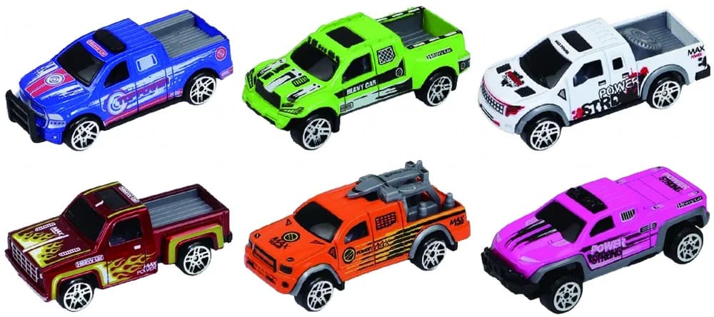 MACHETA DIE CAST, SET 3 CAMIONETE, SCARA 1/64, 7.5CM, DIVERSE MODELE SI CULORI- BLEU, PORTOCALIU, ALBASTRU, TURQUOISE, GALBEN, ROSU, ROZ, VERDE, TURQUOISE, ALB — miniatură