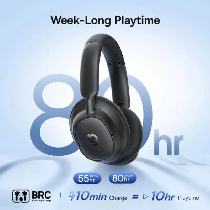 CASTI Baseus Bowie Bass BH1 NC Wireless Noise Cancelling, over ear, 40mm Dynamic Drivers, autonomie 80 ore, microfon pe casca, conectare prin Bluetooth 6.0, negru "A0203703" - 6932172696993 — miniatură