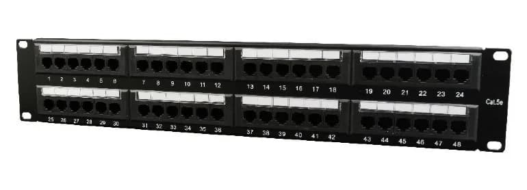 PATCH PANEL GEMBIRD 48 porturi, Cat6, 2U pentru rack 19", suport posterior pt. gestionare cabluri, black, "NPP-C648CM-001"