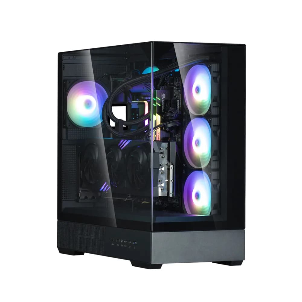 CARCASA Zalman "P40 Prism Plus", middle tower, gaming, fara sursa, suporta 9xfan, 4xfan inclus, PSU shroud, afisaj electronic, USB Type-C x 1, USB 3.1 gen1 x 2, audio+mic, 7 sloturi expansiune, negru, "P40 Prism Plus Black" — miniatură