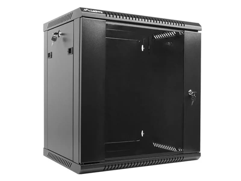Dulap rack 19" perete 12U / 600x450 (flat pack) cu ușă din sticlă, negru V2