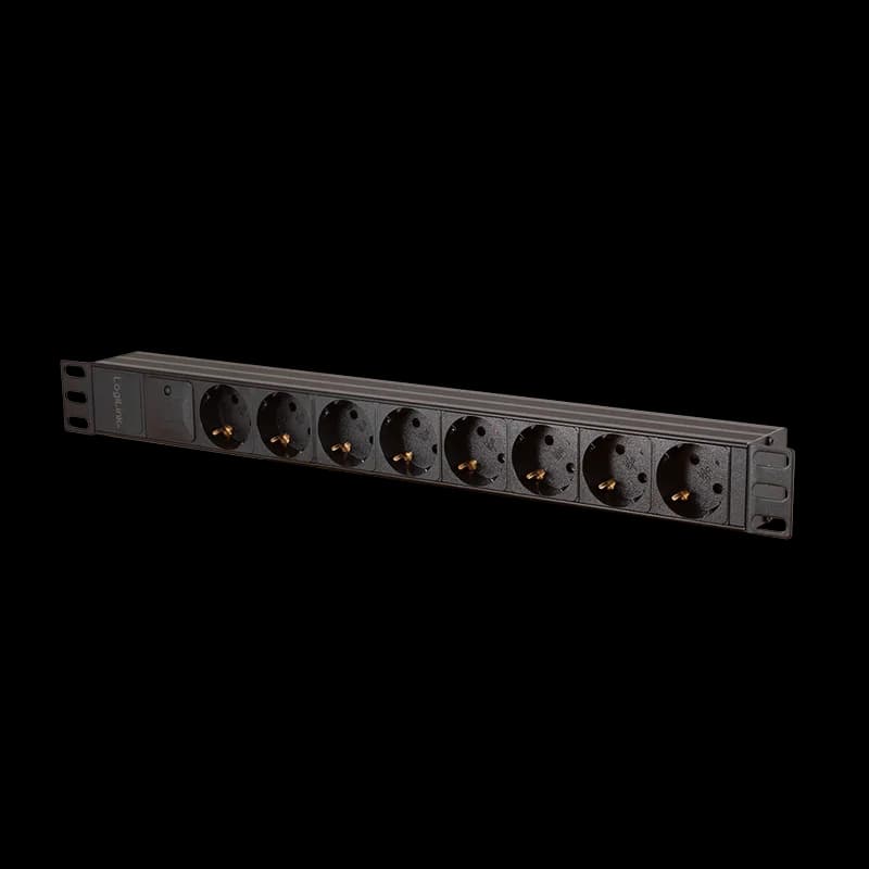 PDU LOGILINK 1U pt. rack 19 inch, 8 prize Schuko, intrare Schuko, max 16 A, prot. suprasarcina, IP20, 2 m, negru, "PDU8C04" — miniatură