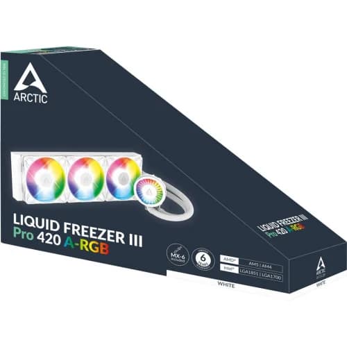 COOLER Arctic "Liquid Freezer III Pro 420 ARGB", skt. LGA1851, LGA 1700, AM4, AM5, racire cu lichid, 3 x 140mm, 400 - 2500 RPM, ARGB adresabil, alb "ACFRE00189A" — miniatură