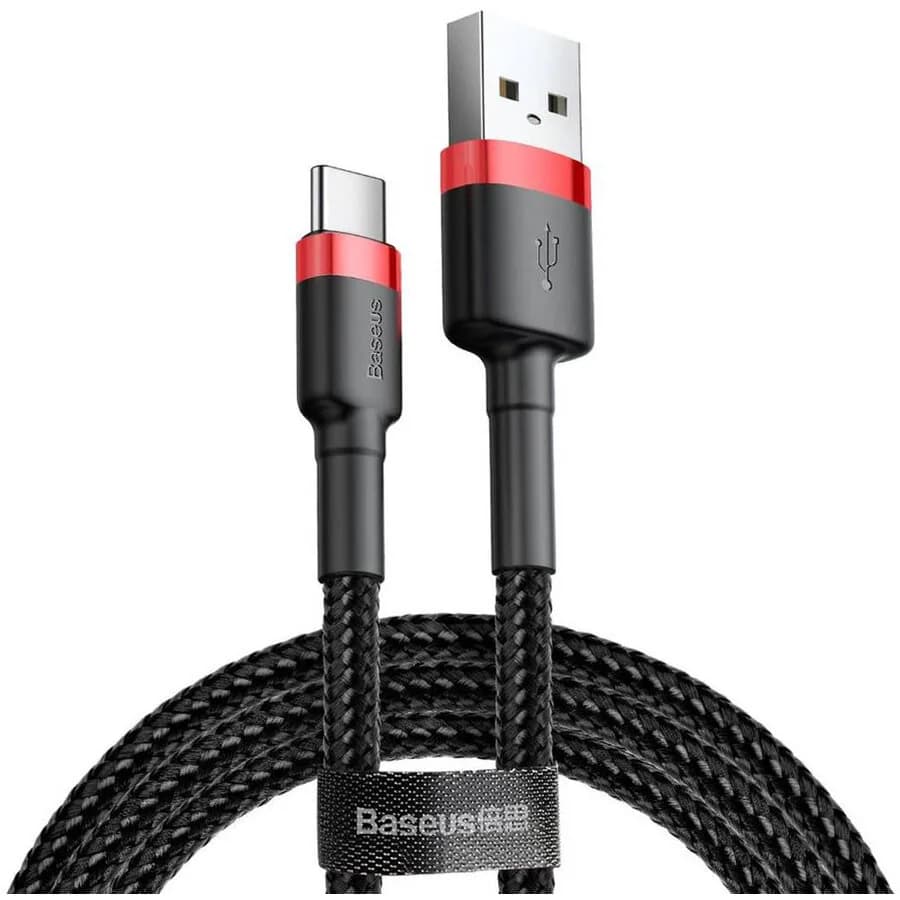 CABLU alimentare si date Baseus Cafule, Fast Charging Data Cable pt. smartphone, USB la USB Type-C 3A, 1m, rosu + negru "CATKLF-B91" - 6953156278219 — miniatură