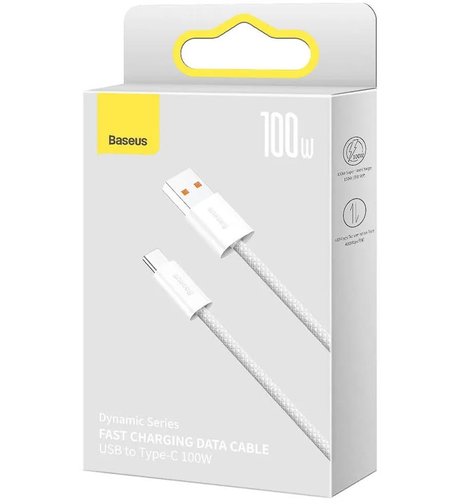 CABLU alimentare si date Baseus Dynamic, Fast Charging Data Cable pt. smartphone, USB la USB Type-C 100W, brodat, 2m, alb "CALD000702" - 6932172607463 — miniatură