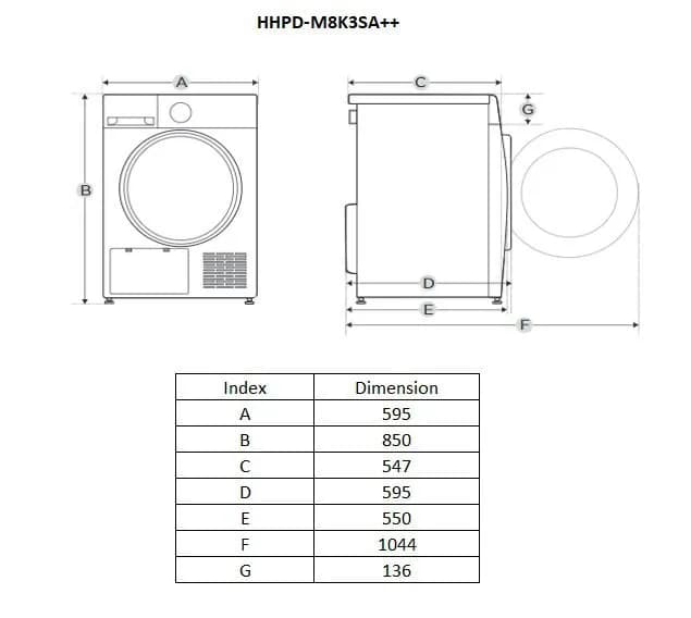 Uscator de rufe HEINNER HHPD-M8K3SA++, 8 kg, Clasa: D, Argintiu — miniatură