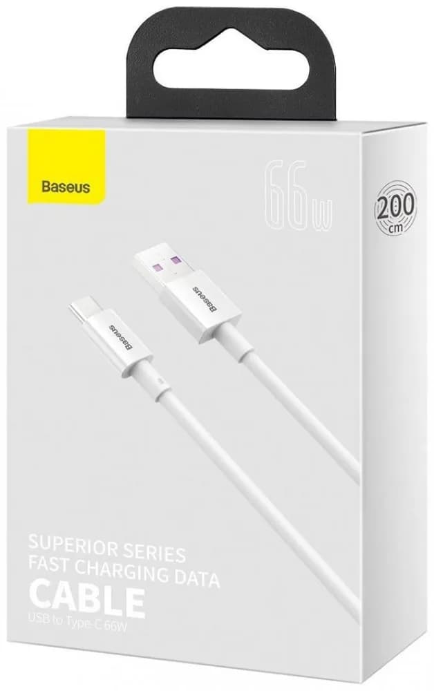 Cablu alimentare si date Baseus Superior, Fast Charging Data Cable pt. smartphone, USB la USB Type-C 66W, 2m, alb — miniatură