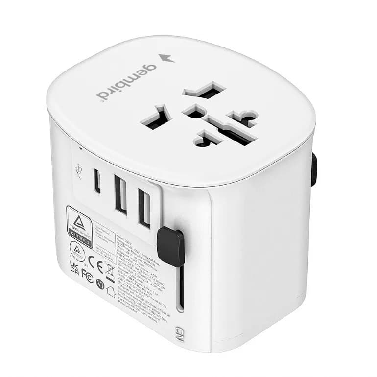 ADAPTOR GEMBIRD, universal, conectori: US/UK/EU/AU, 1x USB Type-C 15W, 2x USB-A 12W, siguranta 10A, max. 2300W, alb, "TPA-EU2A1C15-01-W" — miniatură