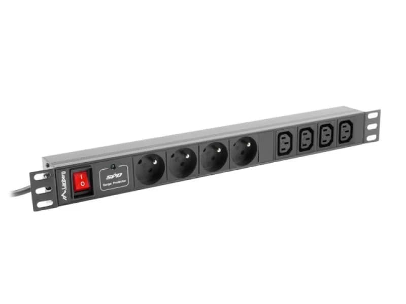 Unitate distributie alimentare PDU 19", 1U, 10A, 4 prize si 4 prize IEC C13, negru, C14