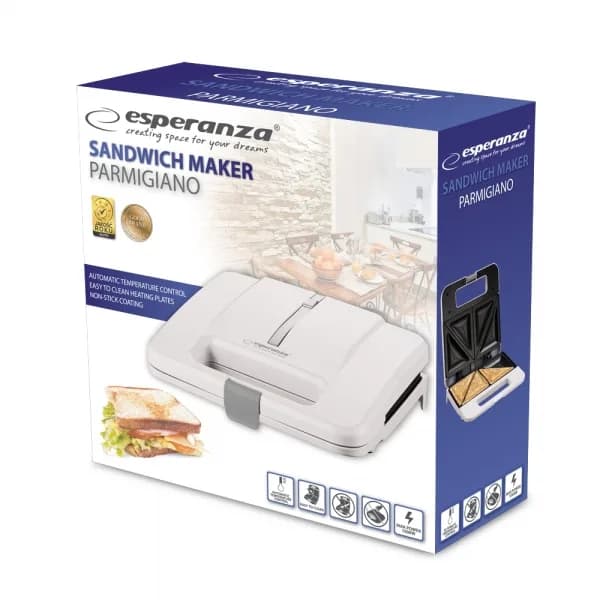 Prajitor de paine tip Sandwich maker Esperanza Parmigiano EKT010W 1000W Alb "EKT010W" — miniatură