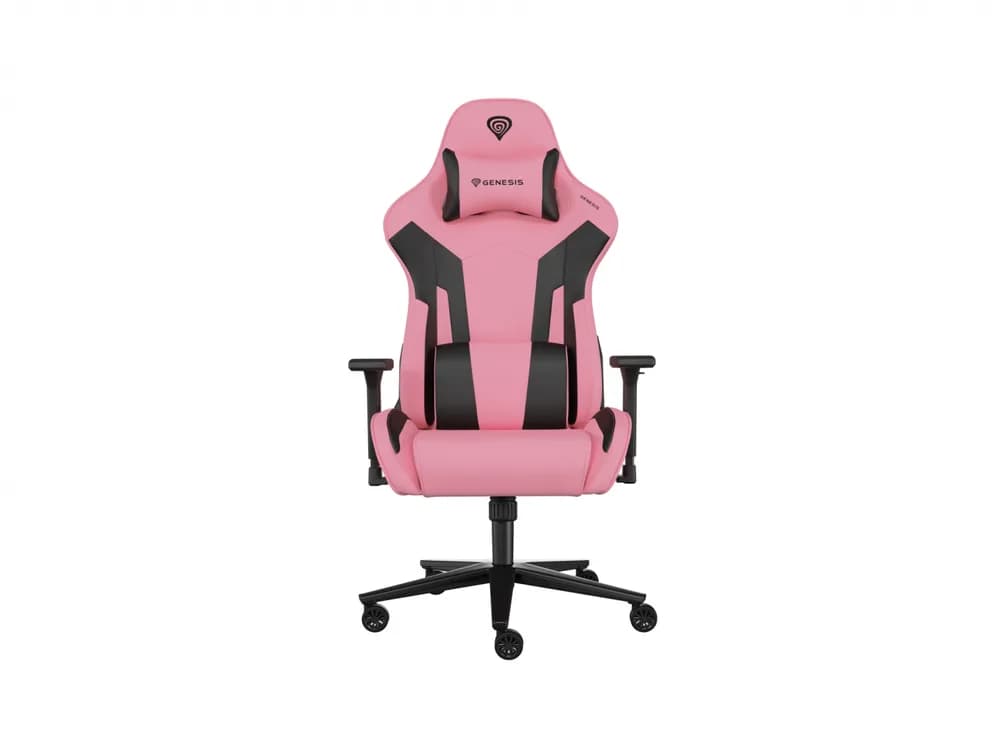 Scaun gaming Genesis Nitro 720, piele ecologica, reglabil pe inaltime, suporta pana la 150 kg, inaltime reglabila 46.5 - 53.5 cm, spatar ajustabil 135°, dimensiuni roti 60mm, negru/roz