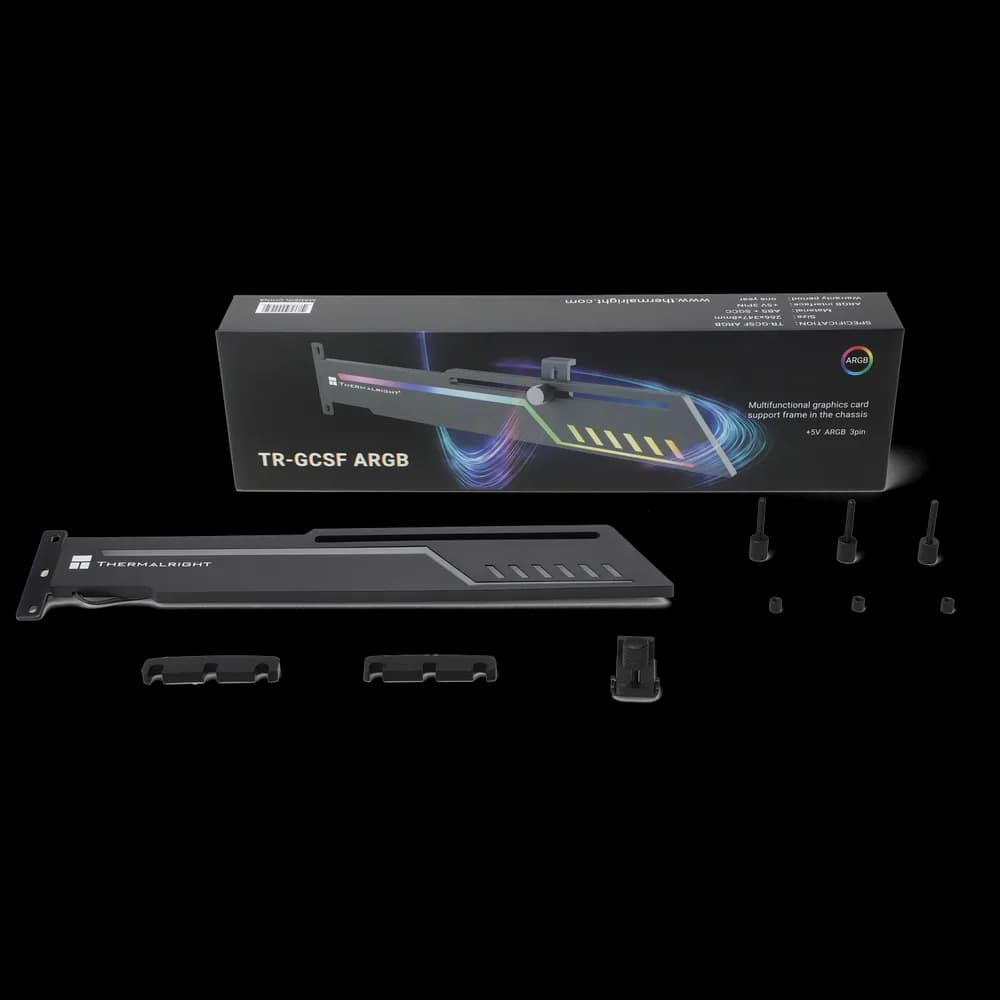 SUPORT placa video Thermalright "TR-GCSF Argb", anti-sagging GPU, aluminiu + ABS, 266x347x8mm, iluminare ARGB 5V 3pin, reglabil, "TR-GCSF Argb" — miniatură