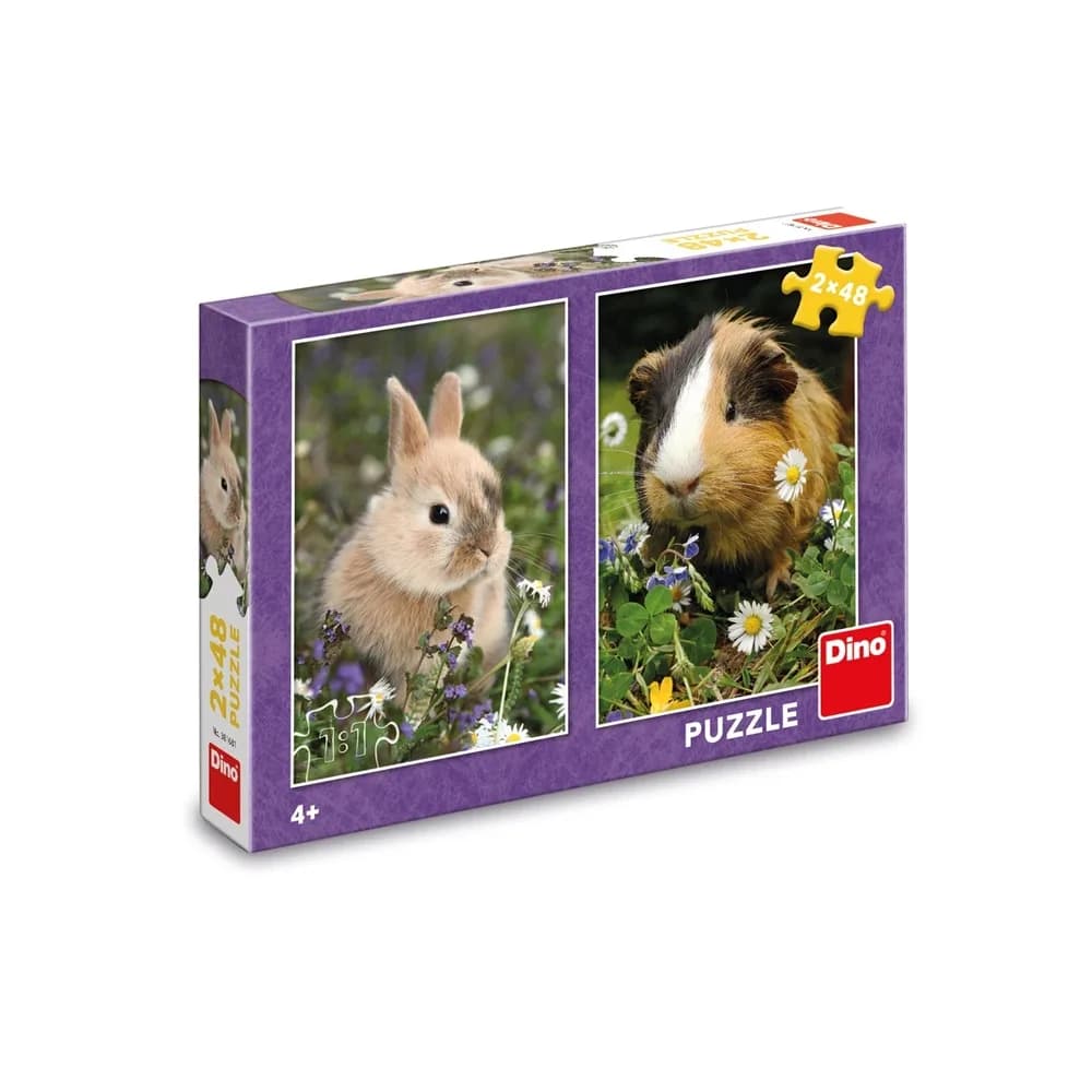 Puzzle 2x48 piese, Iepurasul si Porcusorul de Guinea - DINO TOYS — miniatură