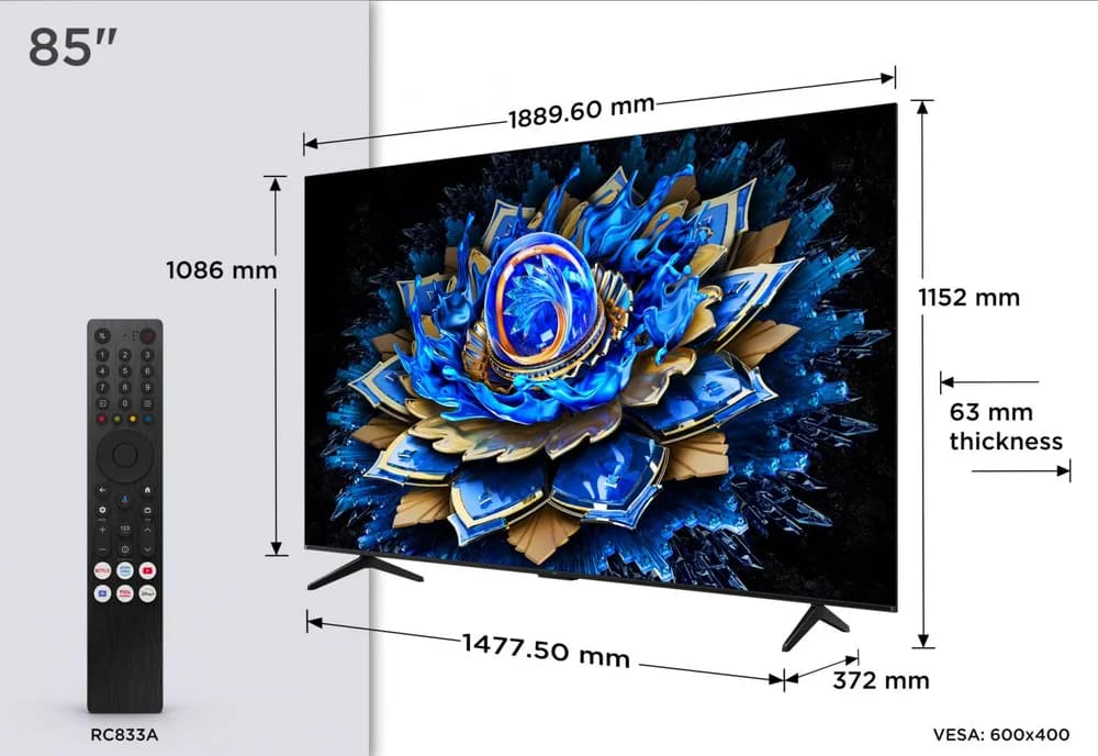 Televizor TCL QLED 85T69C, 215 cm, Smart Google TV, 4K — miniatură