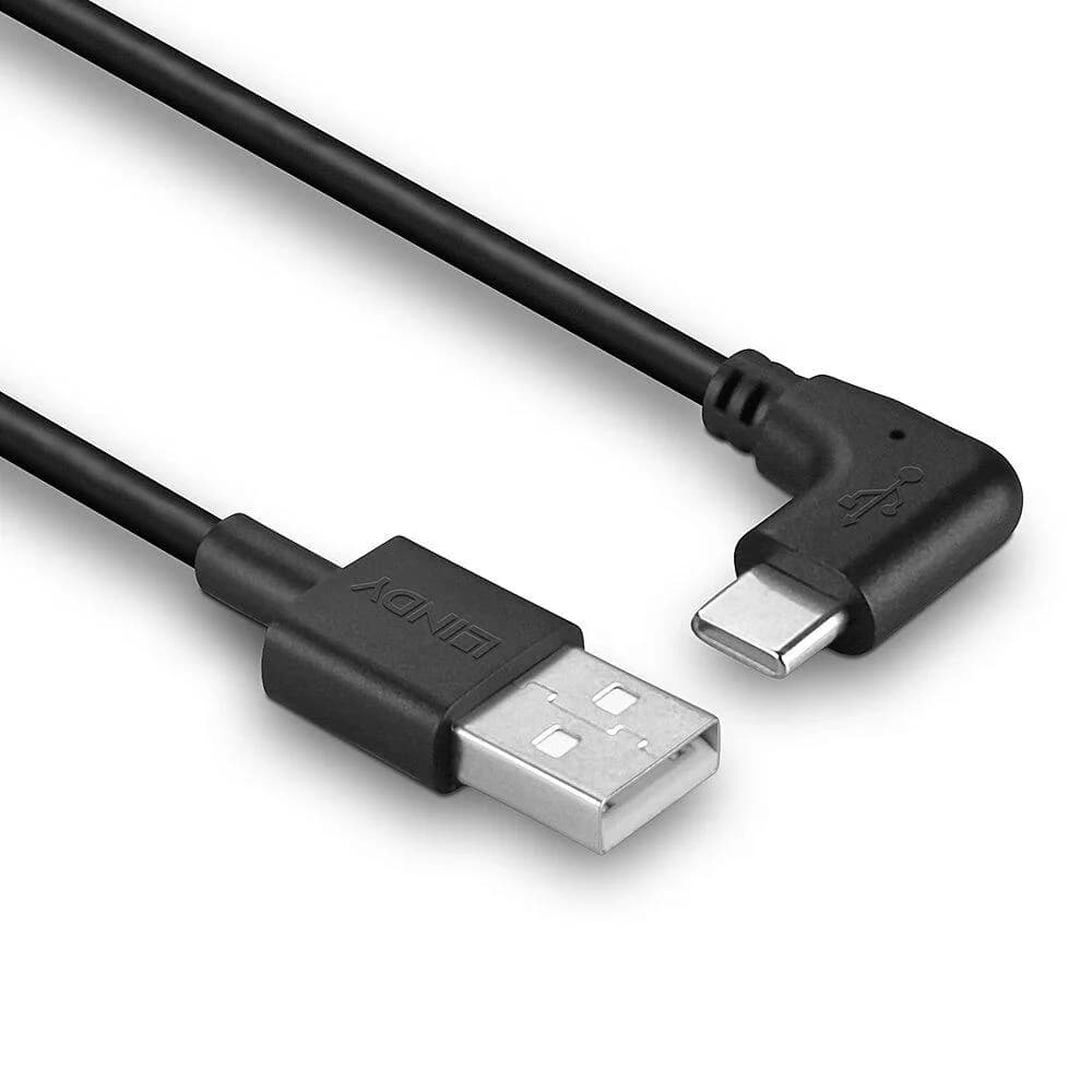Cablu Lindy USB C 2 90°, lungime 1m, putere maxima 15W, latime de banda suportata 480Mbps, negru — miniatură